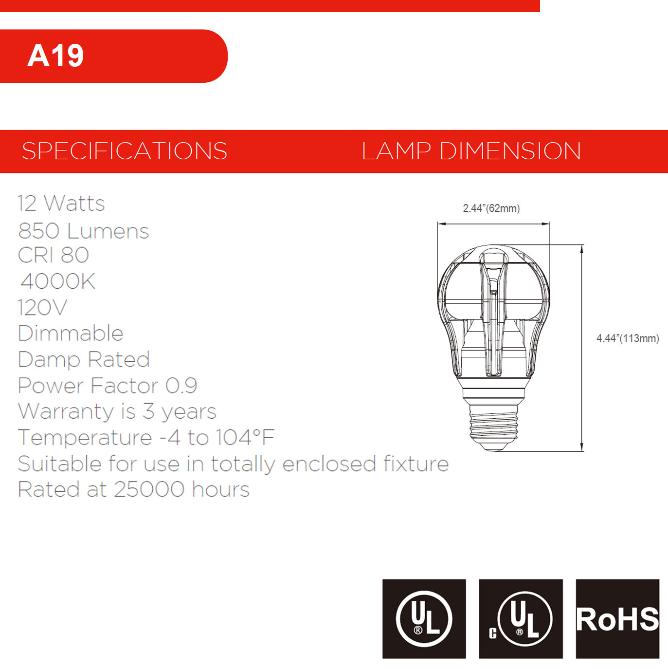 Sengled, AMPOULE LED DE REMPLACEMENT A19 DIMMABLE SENGLED, 120V, 12W, E26, 850-LUMEN, 4000K